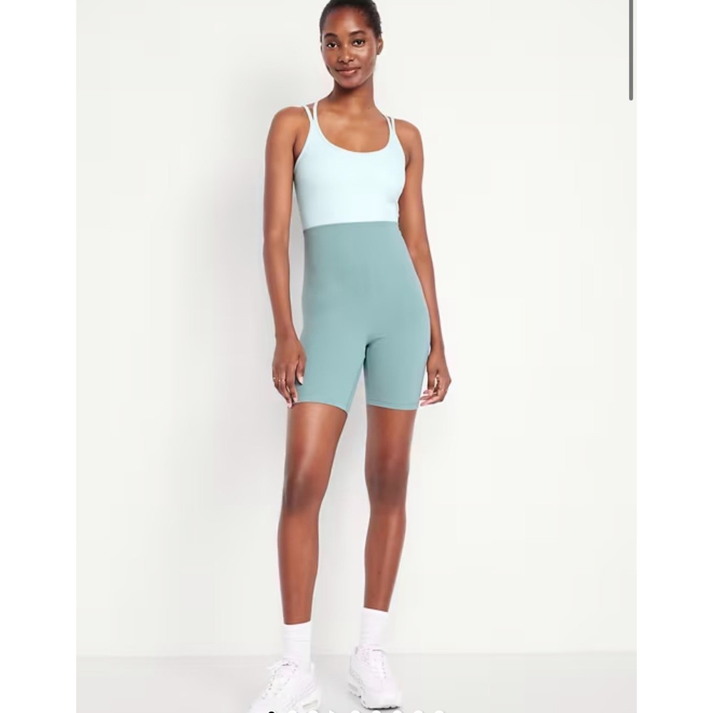 Old Navy StudioSmooth Bodysuit Blue‎ Colorblock Strappy Go Dry Athletic Sz L
